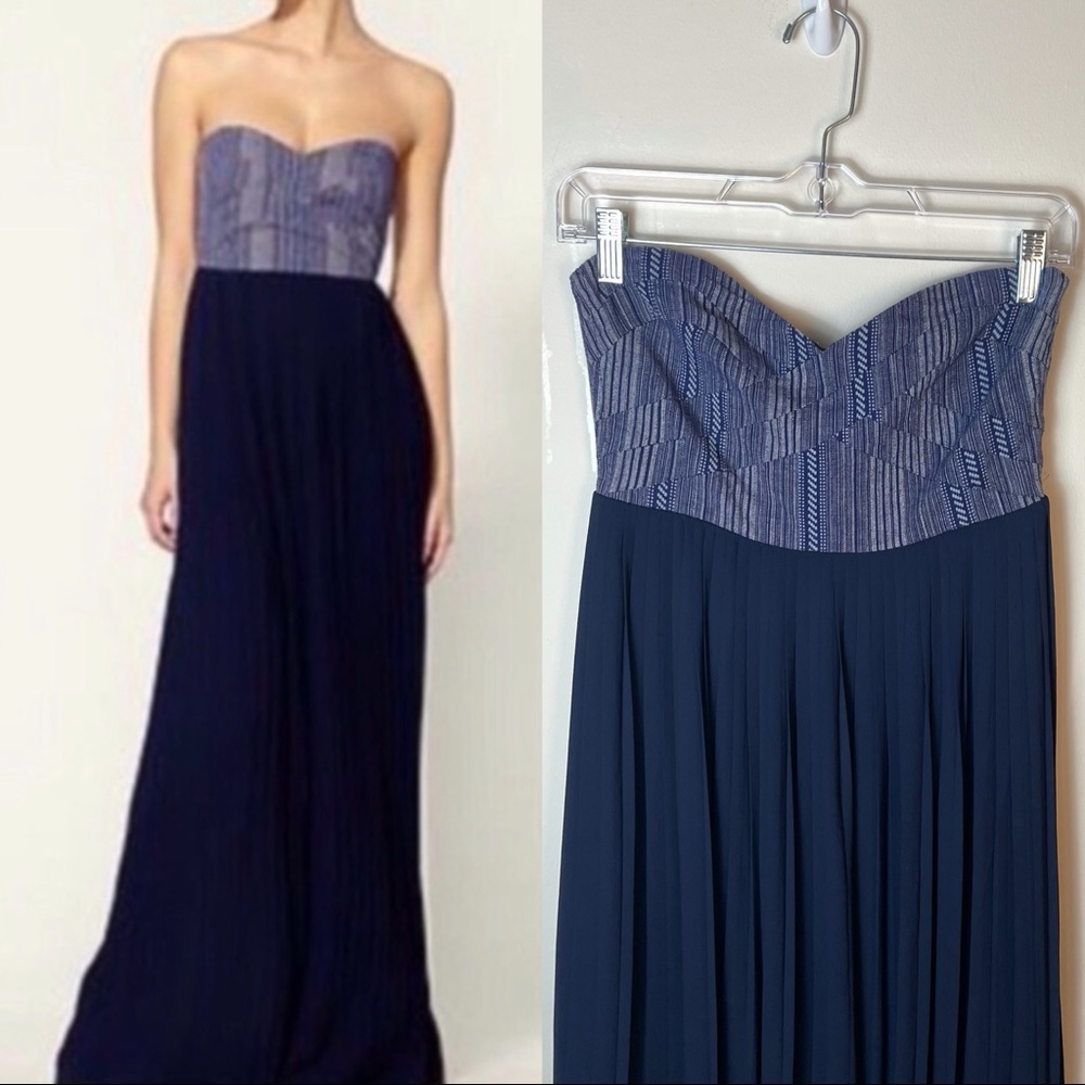 SABINE Navy Pleated Strapless Maxi Dress Size S